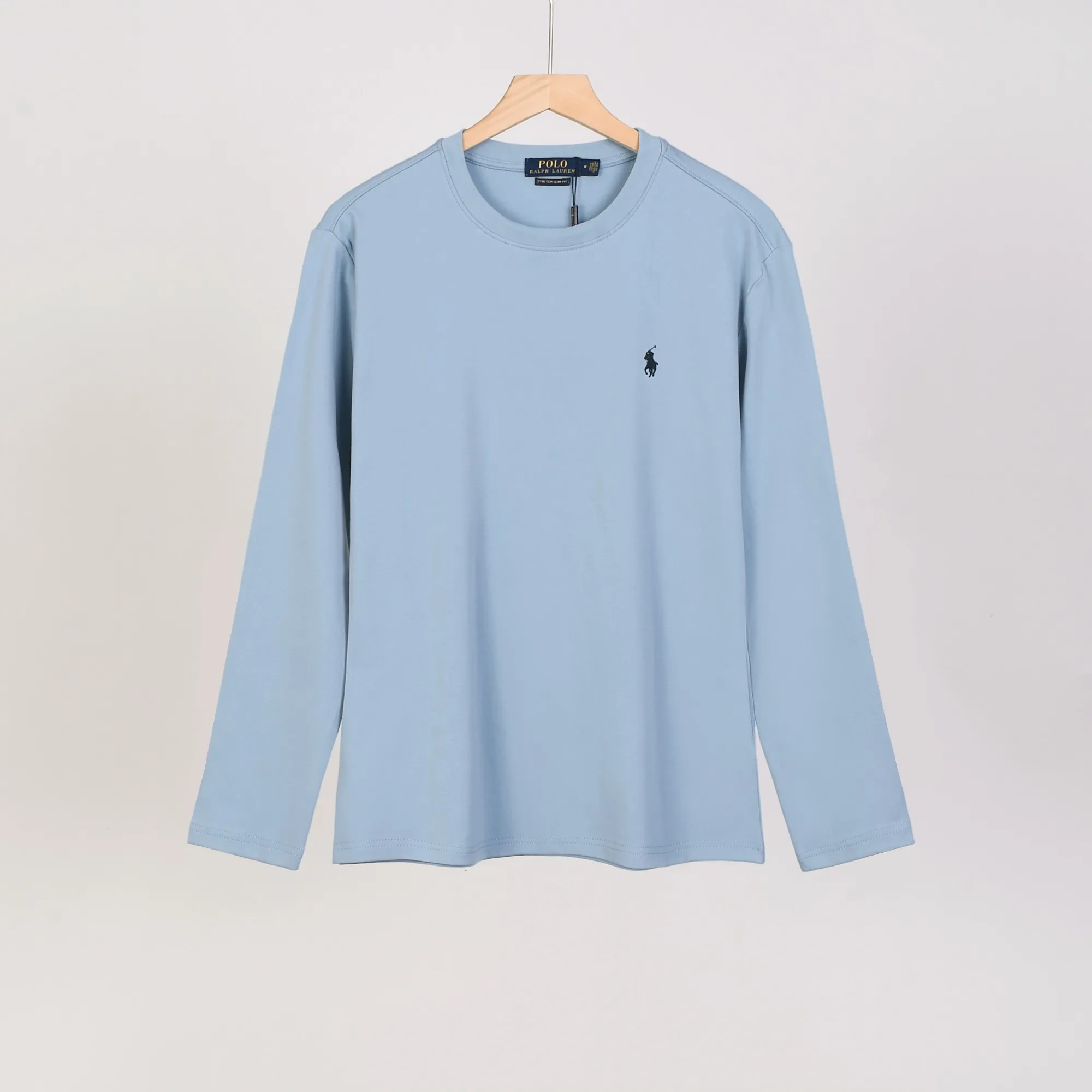 P154 501#Ralph Lauren pony round neck long-sleeved T-shirt Color: Black White Royal Blue Khaki Sky Blue Size: M-XXL Fabric: 230g water-soft cotton Water-soft cotton feels soft, does not pill, does not deform, is moisture-absorbent and breathable